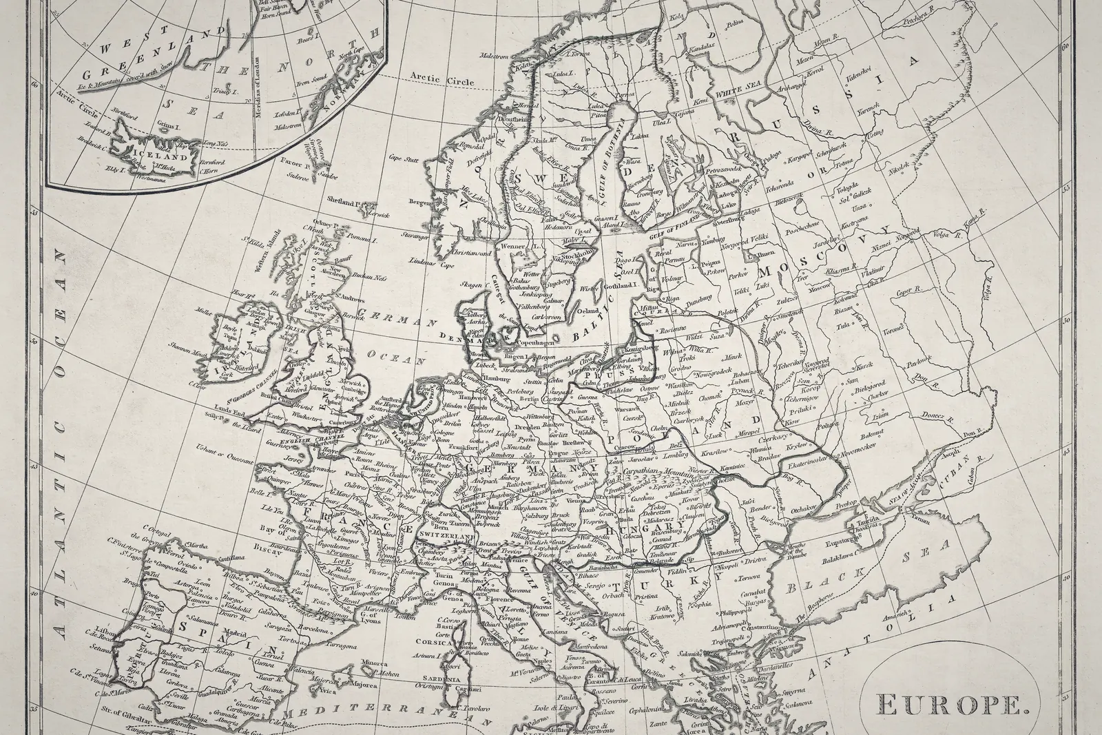 An engraved map of Europe published in 1799
